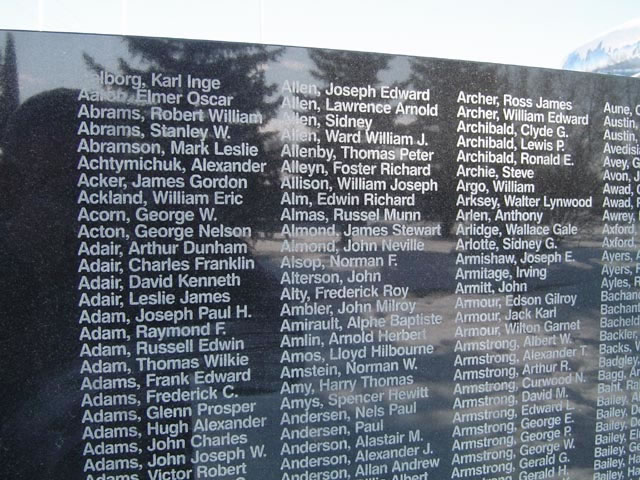 E. R. Alm name on the Canada Bomber Memorial at Nanton Alberta