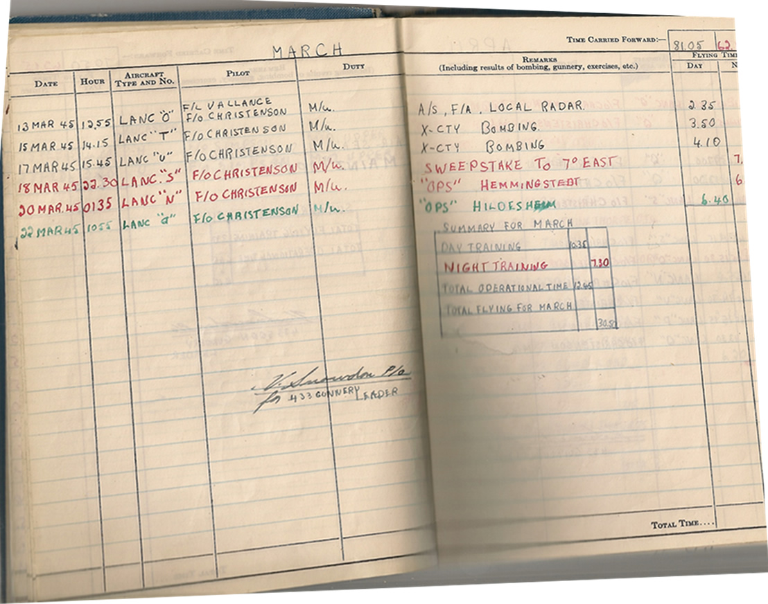 march, 1945 rcaf log book
